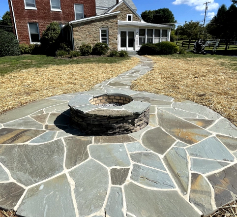 new exterior fire place landscape white hall MD