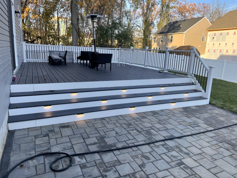 new wooden deck with lighting installed white hall MD